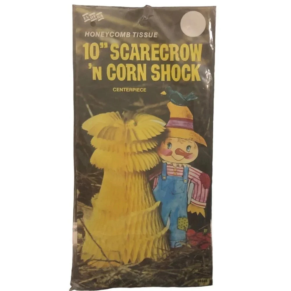 Vintage EUREKA 10" Scarecrow Corn Shock Honeycomb Centerpiece Fall Thanksgiving